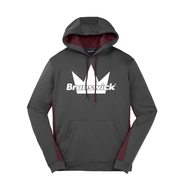 Brunswick Mens Coolwick Grey Maroon Fleece Colorblock Hoodie