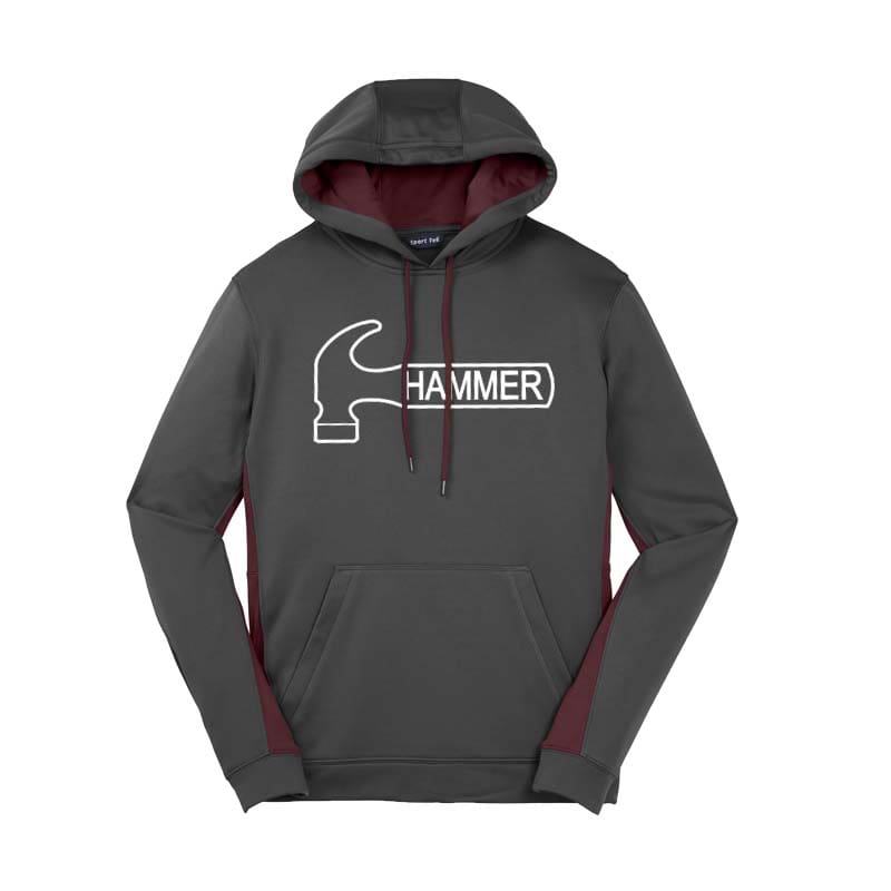Hammer Coolwick Mens Grey Maroon Fleece Colorblock Hoodie