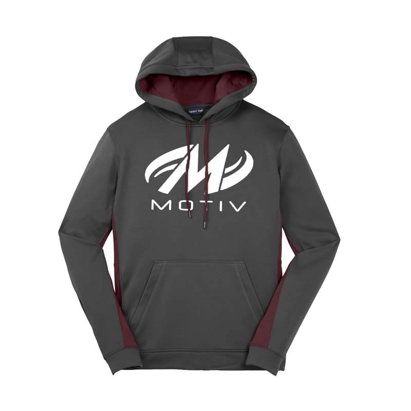 Motiv Coolwick Mens Grey Maroon Fleece Colorblock Hoodie