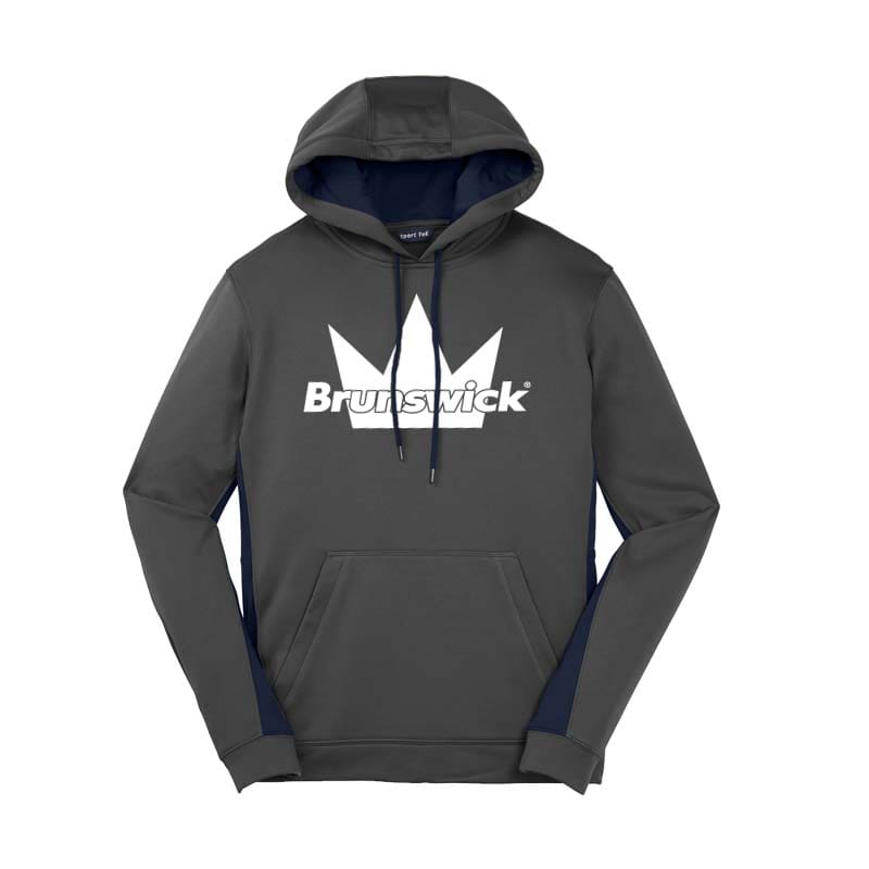Brunswick Mens Coolwick Grey Navy Fleece Colorblock Hoodie