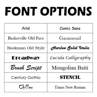 Font Options Available