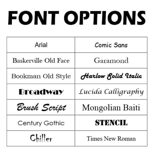 Font Options Available