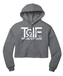Stefanie Johnson TGIF This Girl Is Fearless Gray Womens Cropped Bowling Hoodie