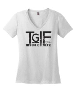 Stefanie Johnson TGIF This Girl Is Fearless Womens White V-Neck T-Shirt