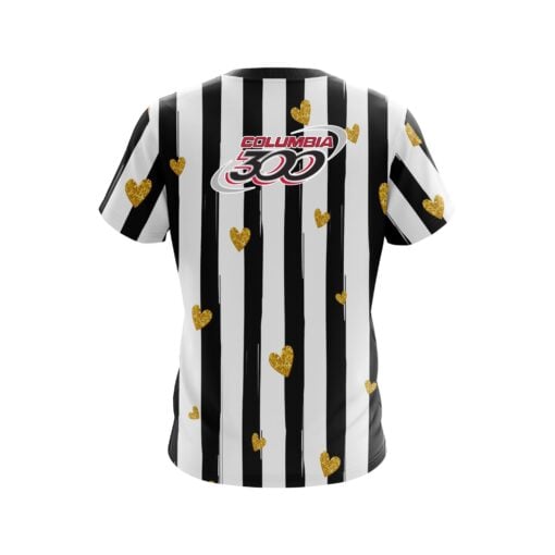 Columbia 300 Valentines Black and White Stripes Hearts Coolwick Bowling Jersey - Image 2