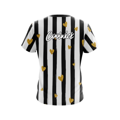 Signature logo Valentines Black and White Stripes Hearts Coolwick Bowling Jersey - Image 2