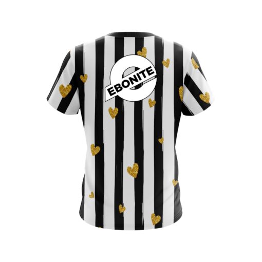 Ebonite Valentines Black and White Stripes Hearts Coolwick Bowling Jersey - Image 2