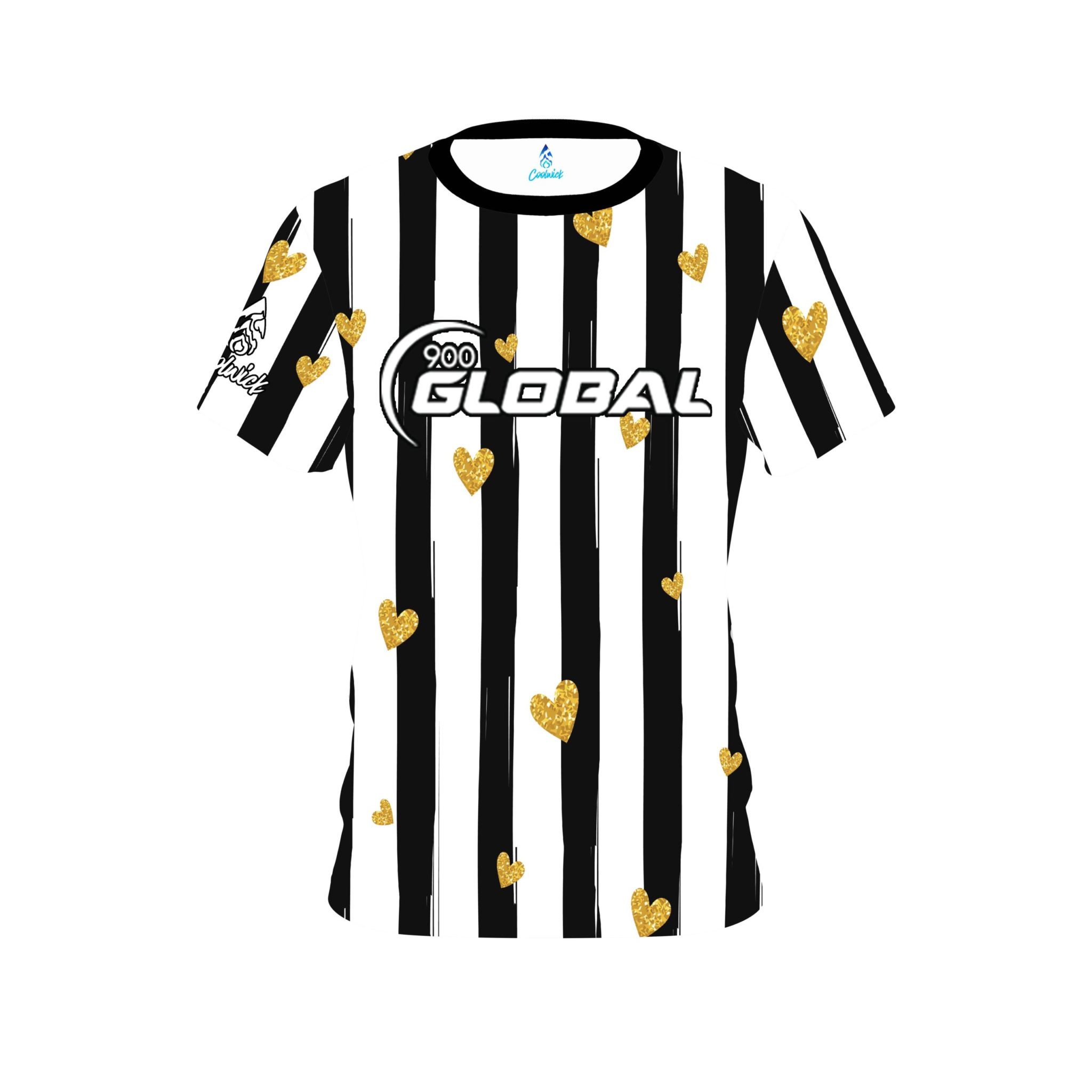 900 Global Valentines Black and White Stripes Coolwick Bowling Jersey
