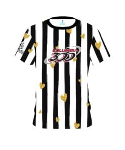 Columbia 300 Valentines Black and White Stripes Hearts Coolwick Bowling Jersey
