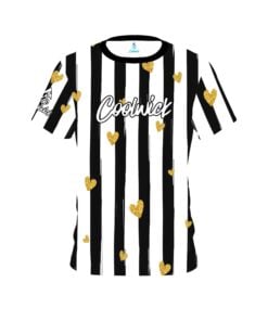 Signature logo Valentines Black and White Stripes Hearts Coolwick Bowling Jersey