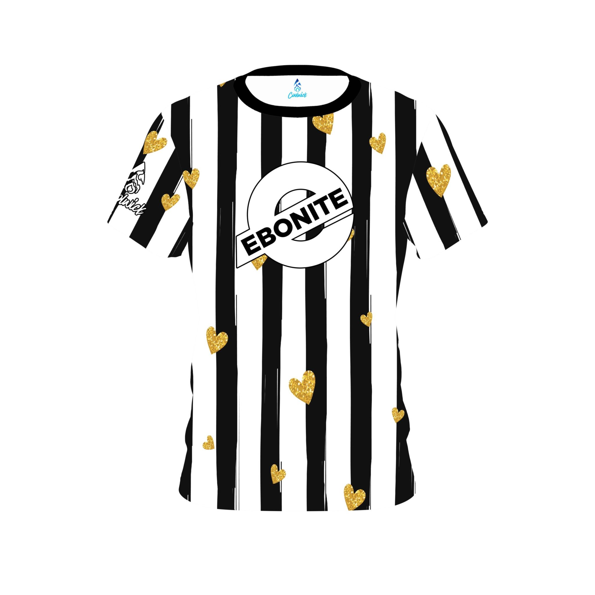 Ebonite Valentines Black and White Stripes Hearts Coolwick Bowling Jersey