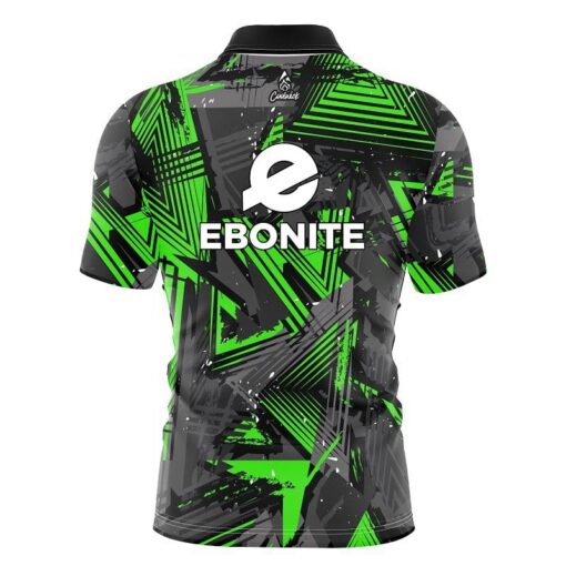 Ebonite Green Triangles Quick Ship CoolWick Sash Zip Bowling Jersey - Image 2