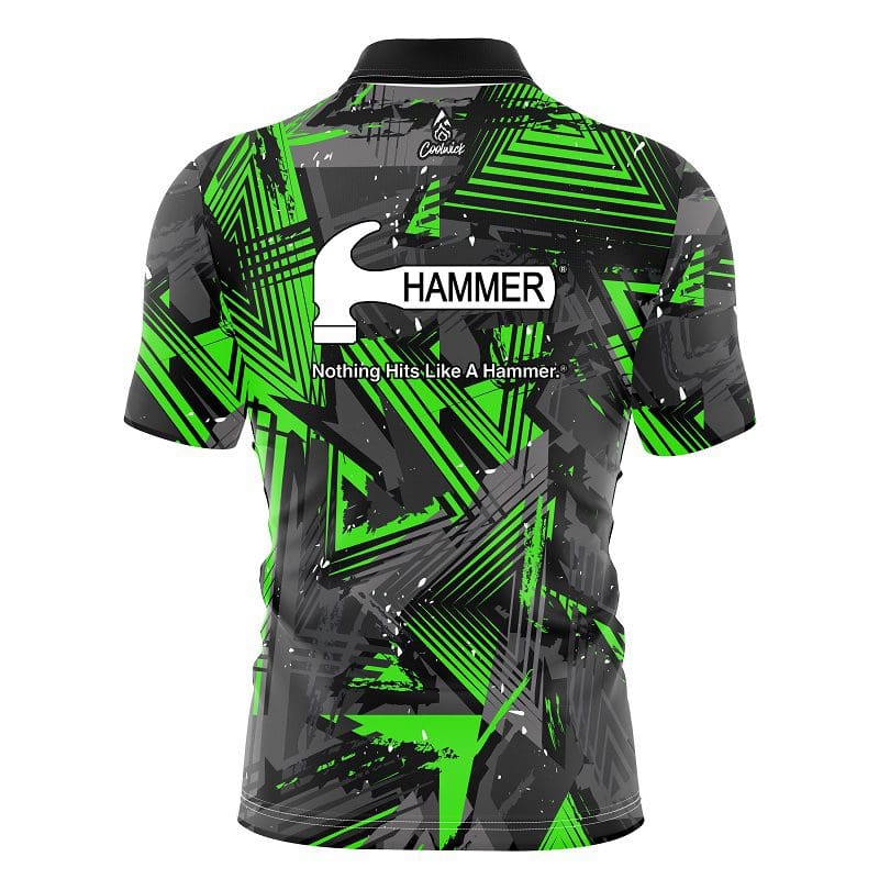 Hammer Green Triangles Quick Ship CoolWick Sash Zip Bowling Jersey 