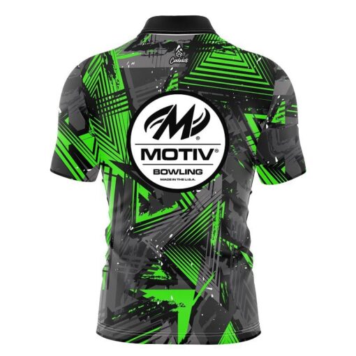 Motiv Green Triangles Quick Ship CoolWick Sash Zip Bowling Jersey - Image 2