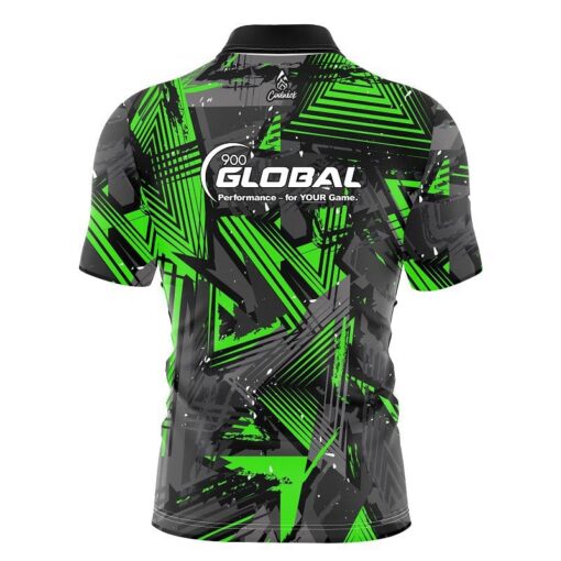 900 Global Green Triangles Quick Ship CoolWick Sash Zip Bowling Jersey - Image 2