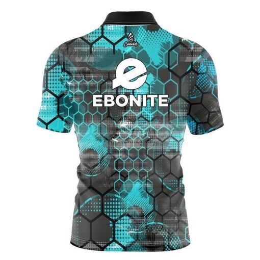Ebonite Teal Honeycomb Quick Ship CoolWick Sash Zip Bowling Jersey - Image 2