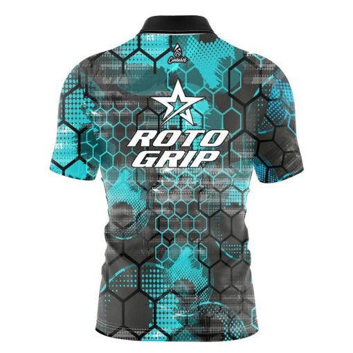 Roto Grip Teal Honeycomb Quick Ship CoolWick Sash Zip Bowling Jersey - Image 2