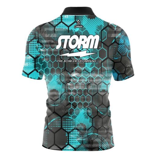 Storm Teal Honeycomb Quick Ship CoolWick Sash Zip Bowling Jersey - Image 2