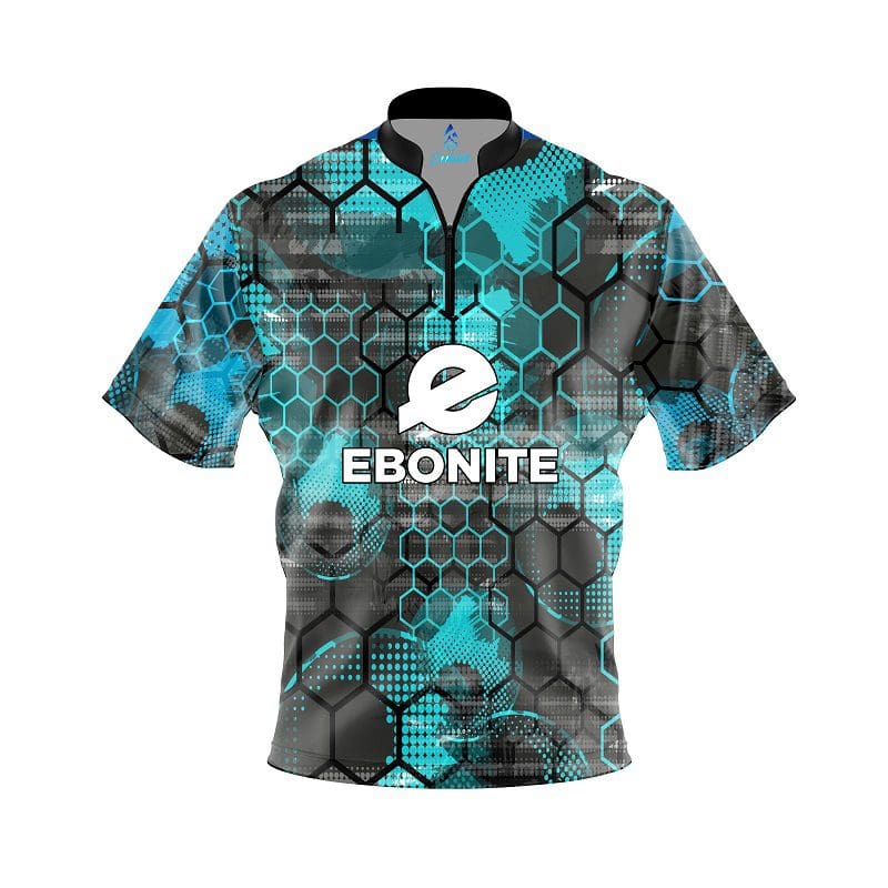 Ebonite Teal Honeycomb Quick Ship CoolWick Sash Zip Bowling Jersey