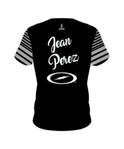 Alternative view of Jean Perez Black and Gray Replica CoolWick Bowling Jersey