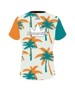 Alternative view of Brunswick Teal Orange Palm Trees Coolwick Bowling Jersey