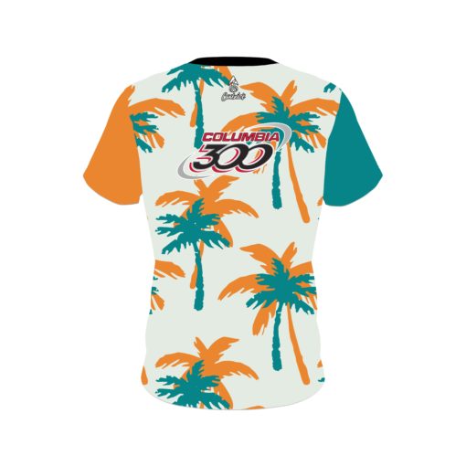 Columbia 300 Teal Orange Palm Trees CoolWick Bowling Jersey - Image 2