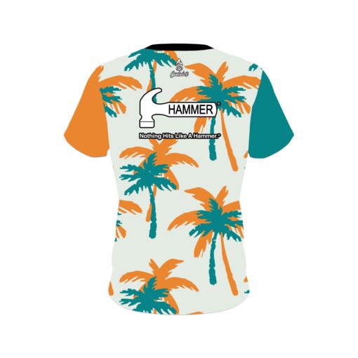 Hammer Teal Orange Palm Trees CoolWick Bowling Jersey - Image 2