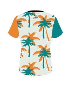 Alternative view of Plain Teal Orange Palm Trees CoolWick Bowling Jersey