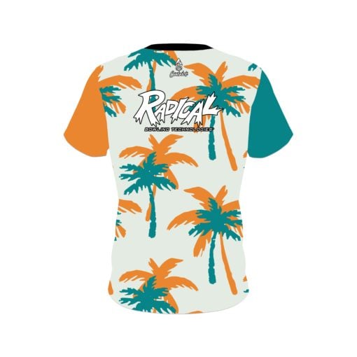 Radical Teal Orange Palm Trees CoolWick Bowling Jersey - Image 2