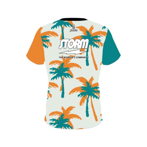 Storm Teal Orange Palm Trees CoolWick Bowling Jersey - Image 2