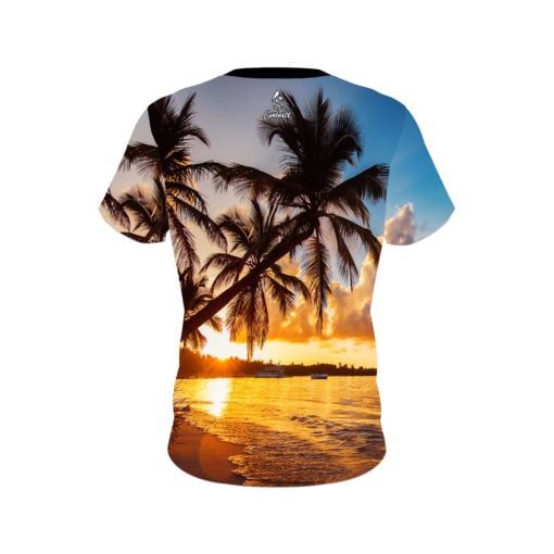 Plain Sunset Palm Trees CoolWick Bowling Jersey - Image 2