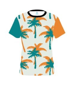 Plain Teal Orange Palm Trees CoolWick Bowling Jersey