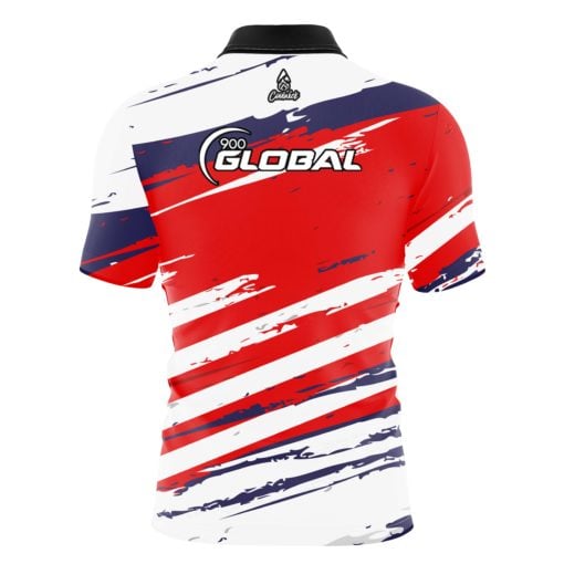 900 Global All American Quick Ship CoolWick Sash Zip Bowling Jersey - Image 2