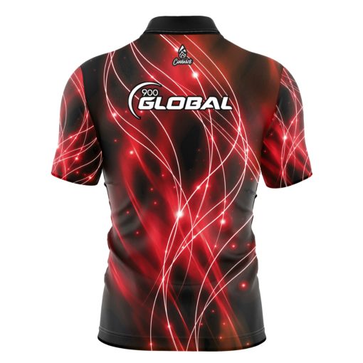 900 Global Red Spirals Quick Ship CoolWick Sash Zip Bowling Jersey - Image 2