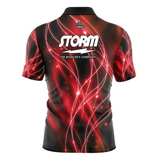 Storm Red Spirals Quick Ship CoolWick Sash Zip Bowling Jersey - Image 2