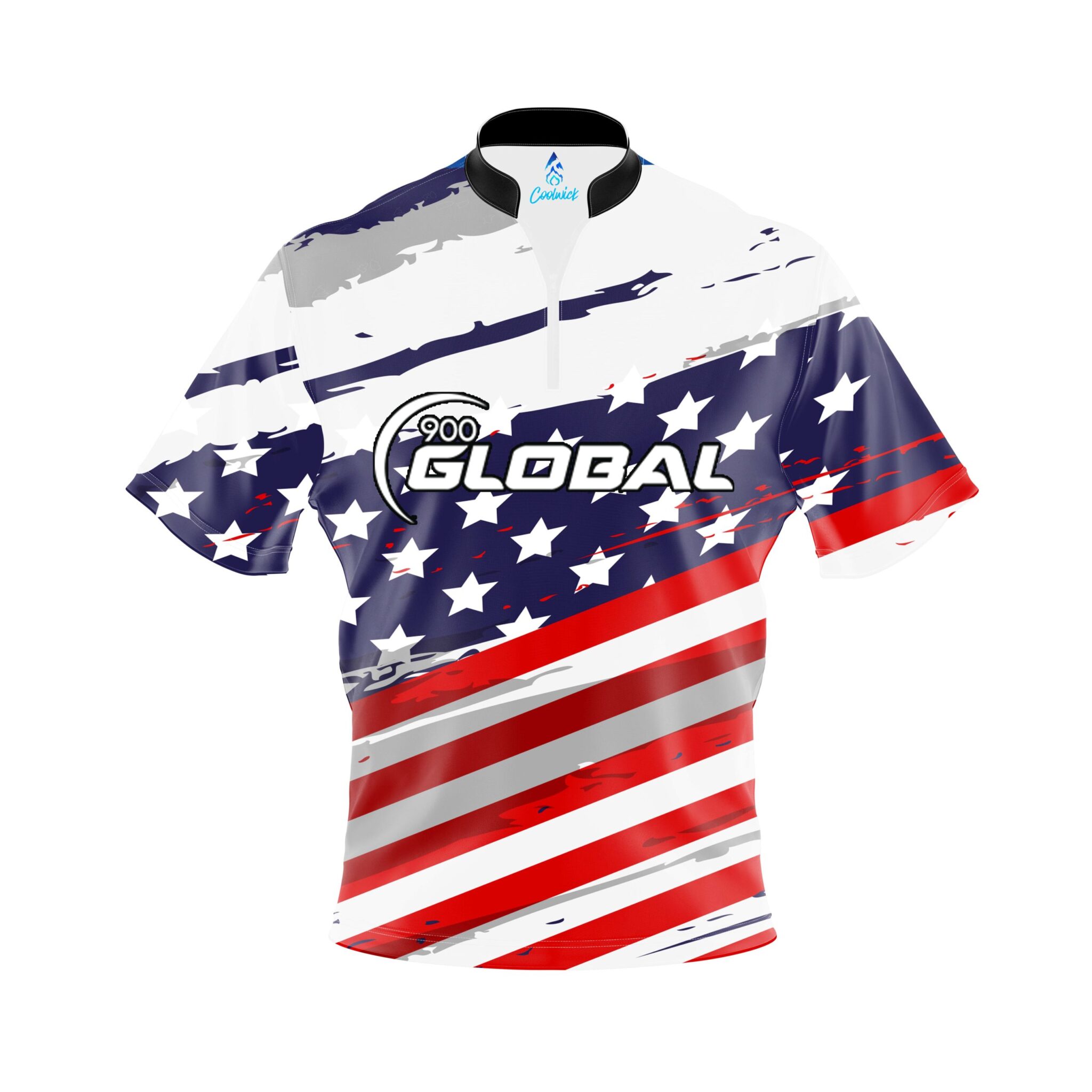 900 Global All American Quick Ship CoolWick Sash Zip Bowling Jersey