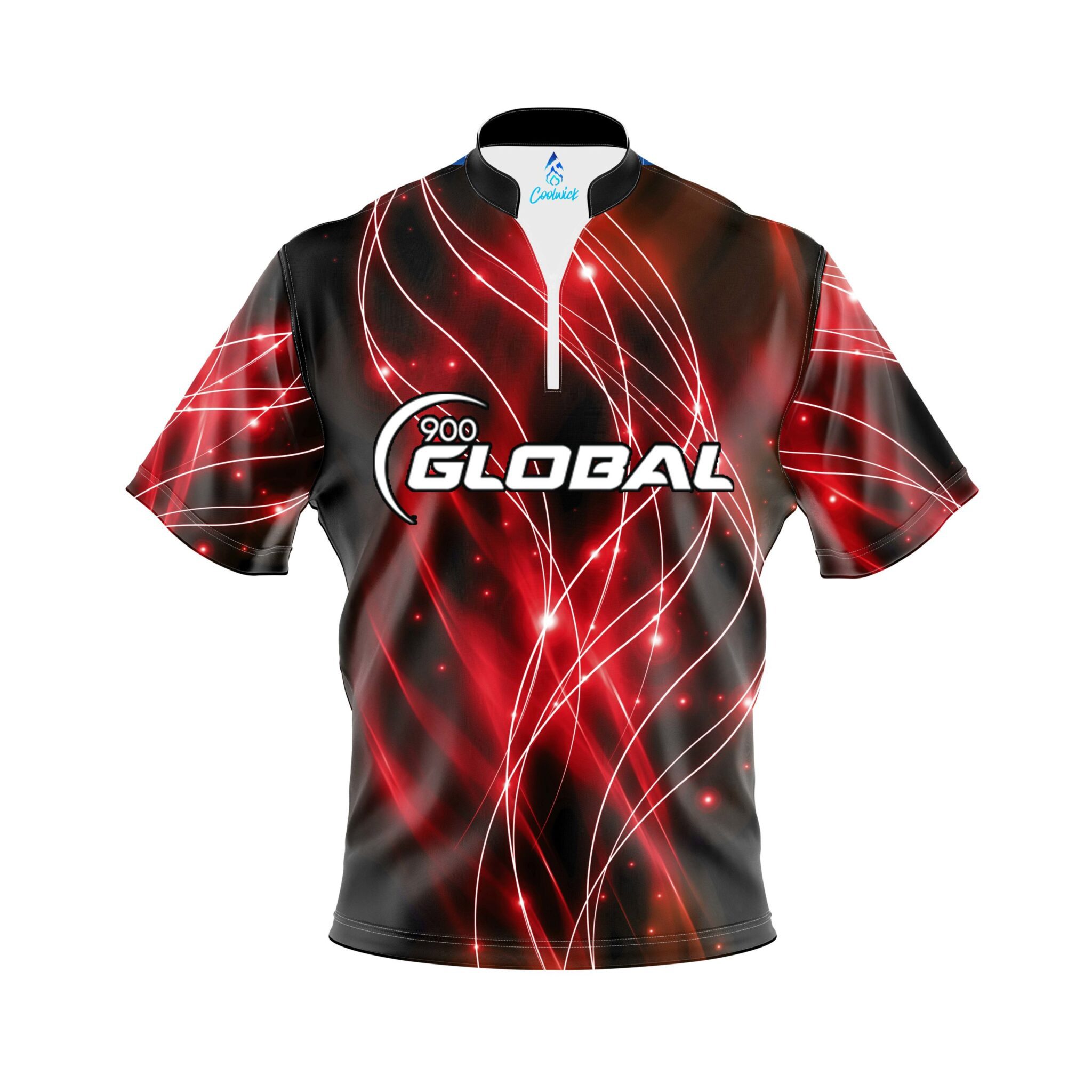 900 Global Red Spirals Quick Ship CoolWick Sash Zip Bowling Jersey