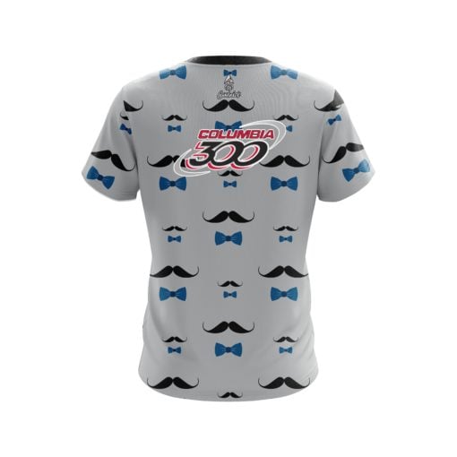 Columbia 300 Grey Blue Mustache CoolWick Bowling Jersey - Image 2