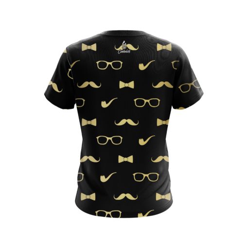 Plain Black Gold Mustache CoolWick Bowling Jersey - Image 2