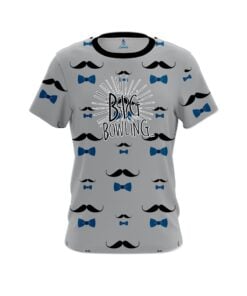 Big Bowling Grey Blue Mustache CoolWick Bowling Jersey