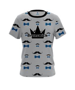 Brunswick Grey Blue Mustache Coolwick Bowling Jersey