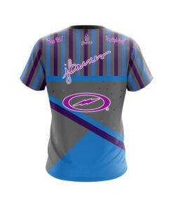 Alternative view of Josie Barnes Retro Blue & Purple Stripes Replica CoolWick Bowling Jersey