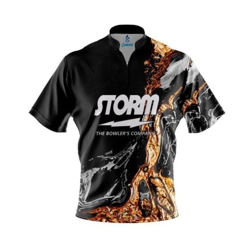 Storm Onyx Gold Quick Ship CoolWick Sash Zip Bowling Jersey