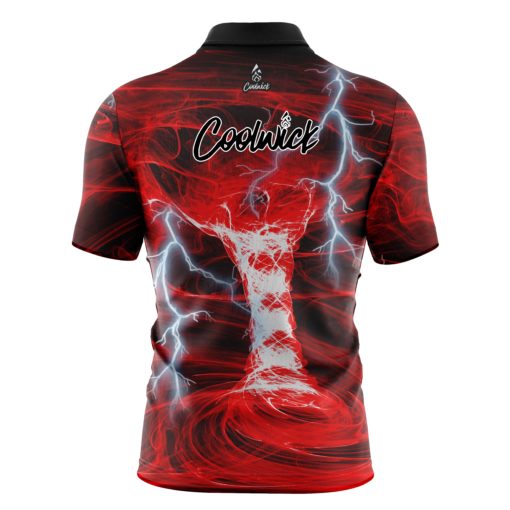 Signature Electric Red Tornado Quick Ship CoolWick Sash Zip Bowling Jersey - Image 2