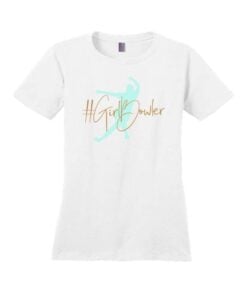 #GirlBowler Womens White and Mint Green Bowling T-Shirt