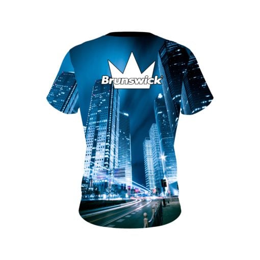 Brunswick Autism Light It Up Blue Buildings CoolWick Bowling Jersey - Image 2