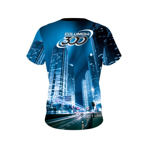 Columbia 300 Autism Light It Up Blue Buildings CoolWick Bowling Jersey - Image 2