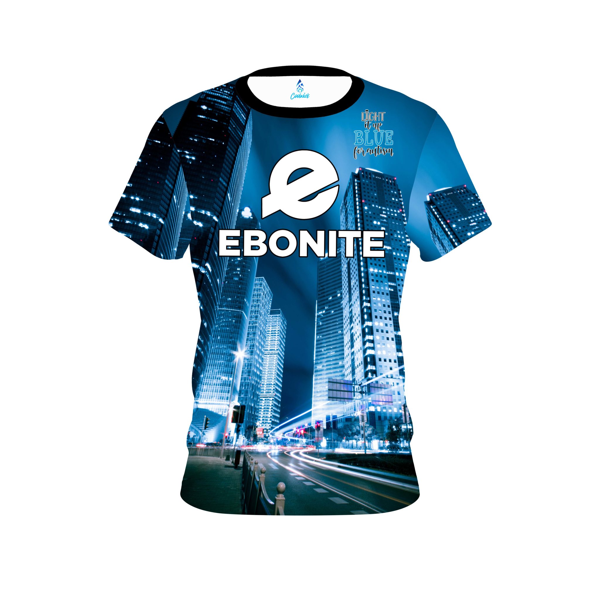Ebonite Autism Light It Up Blue Buildings CoolWick Bowling Jersey