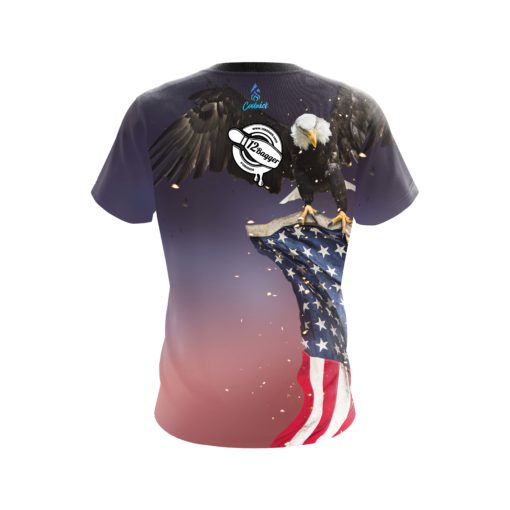 12Bagger American Eagle Orange Purple CoolWick Bowling Jersey - Image 2