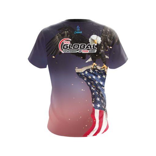 900 Global American Eagle Orange Purple CoolWick Bowling Jersey - Image 2